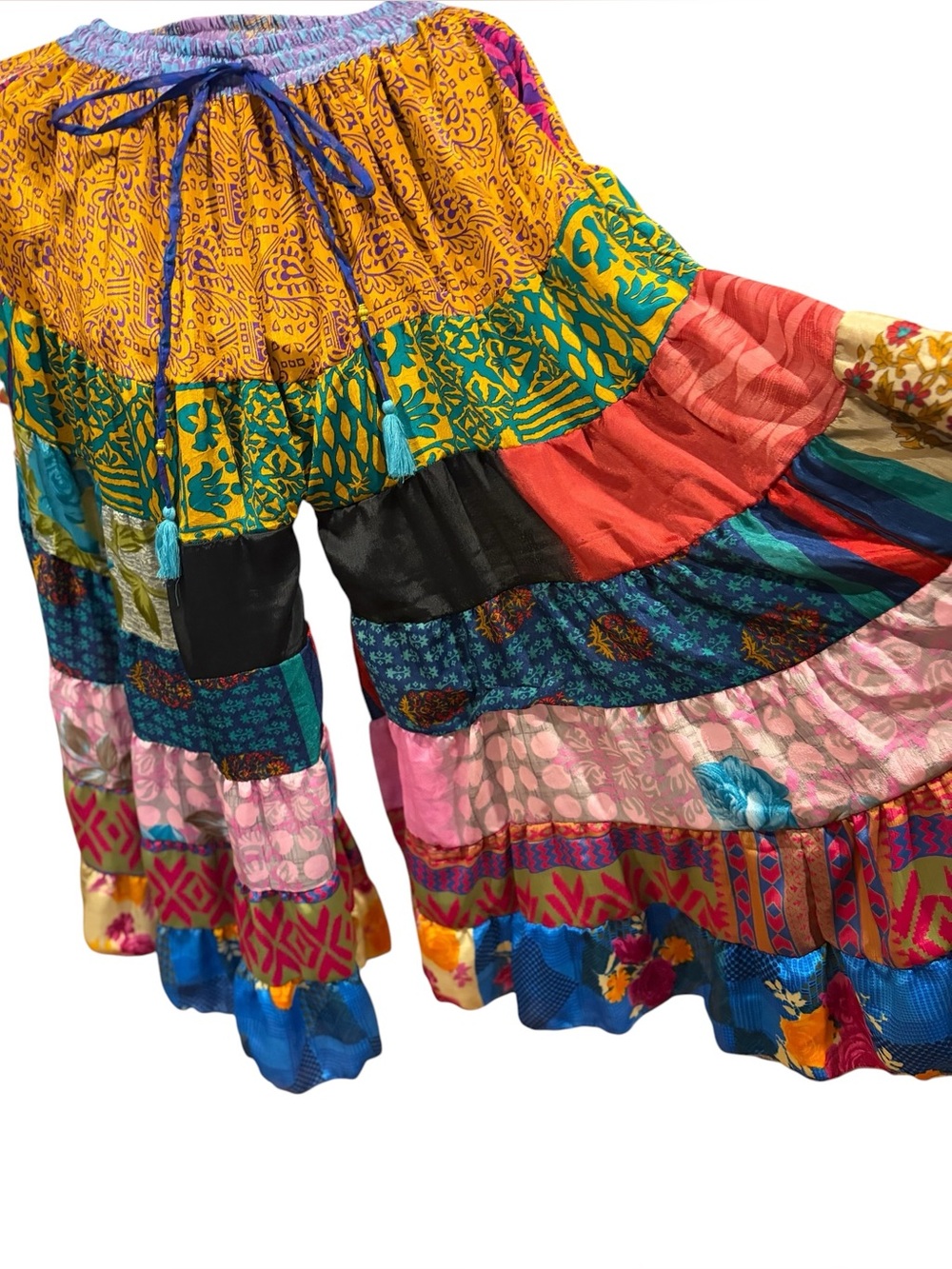 silk sari tiered patchwork rumba festival pants